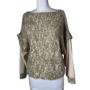 Oversized‎ Textured Open Knit Layered Look Sweater Olive  tagged small runs big